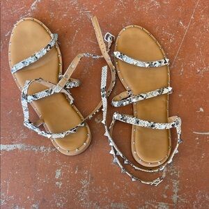 Nicole Miller Snakeskin and Tan Sandals